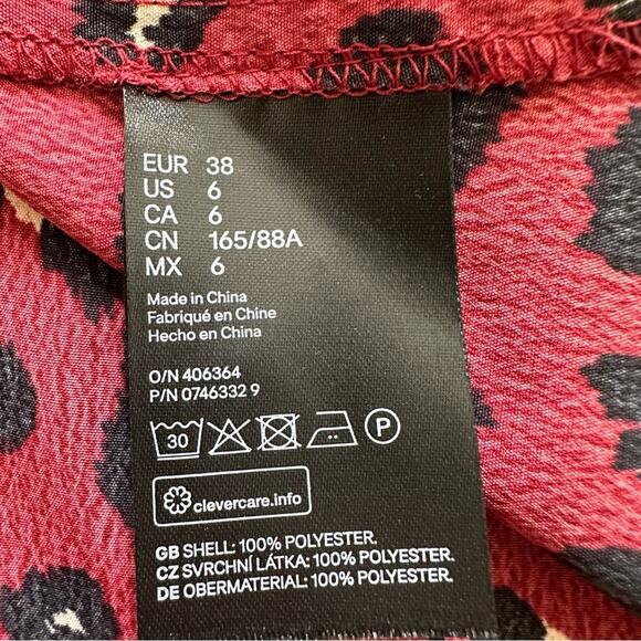 Divided Red Burgundy Animal Print V-Neck Long Sleeve Wrap Dress Size 6 NEW - Picture 12 of 13